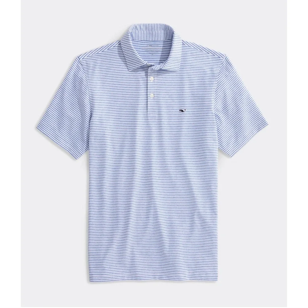 Vineyard Vines Bradley Performance Mens XL Polo Blue White Striped Whale Logo - Picture 2 of 6